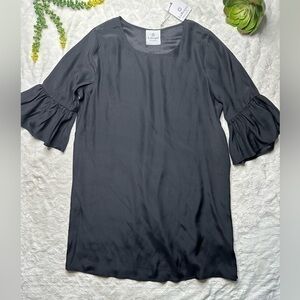 La Roque Originals Silk Charmeuse Ruffle Sleeve Shift Dress in Black NWT XL